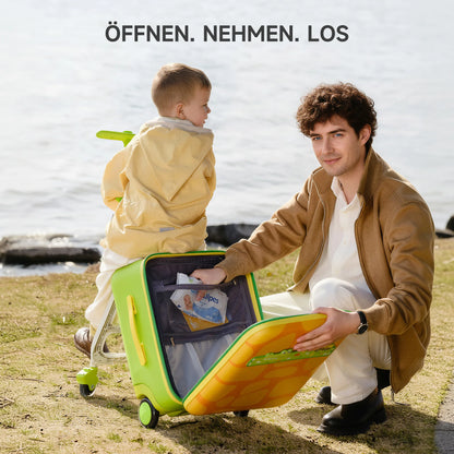 Kinderkoffer zum Draufsitzen 3 in 1 mit Buggy Funktion – Rollkoffer Kinder 38L Handgepaeck