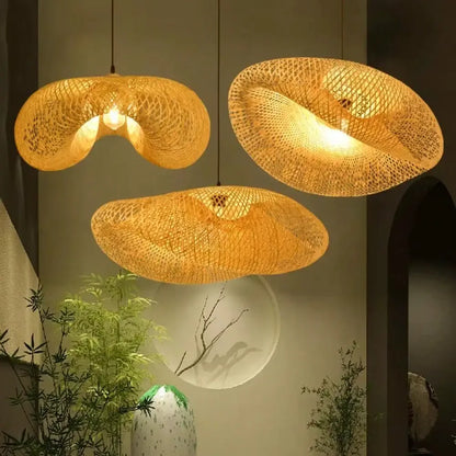 Bambus Hängeleuchten Kronleuchter Handgewebt – Natur Wand & Deckenlampe Hut