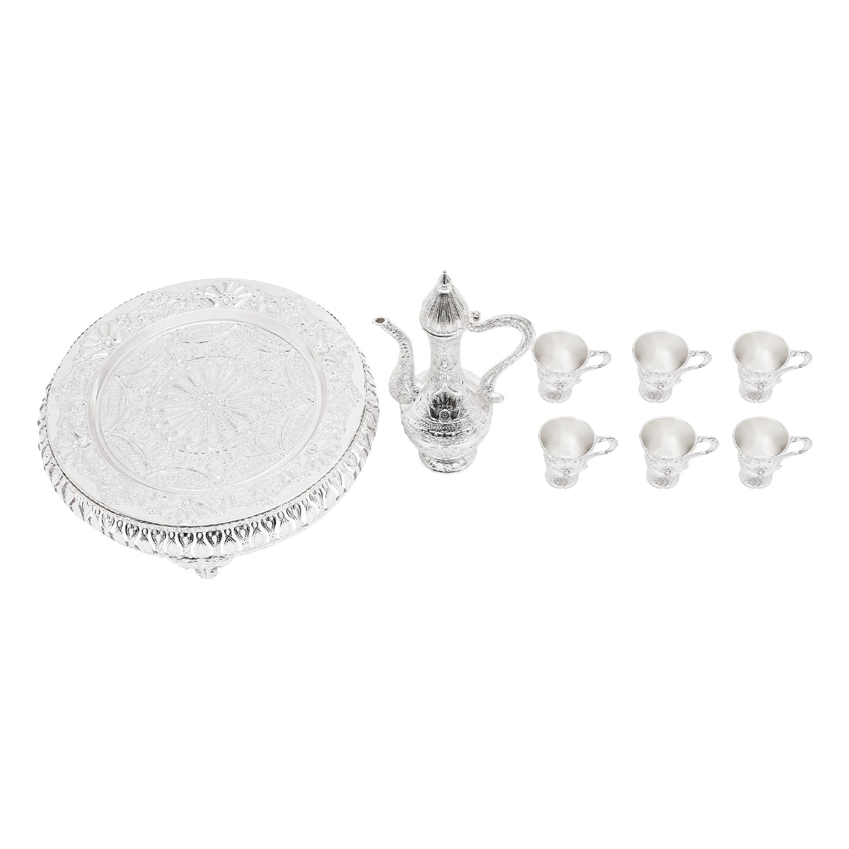 Königliches Vintage Tee-Set Silber 8-teilig – Elegantes Teeservice mit Serviertablett