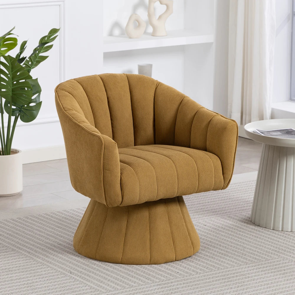 Drehsessel Beige – Modernes 360 Grad Cord Polstersessel Set mit Holzgestell bis 150kg