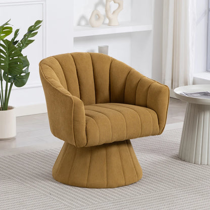 Drehsessel Beige – Modernes 360 Grad Cord Polstersessel Set mit Holzgestell bis 150kg