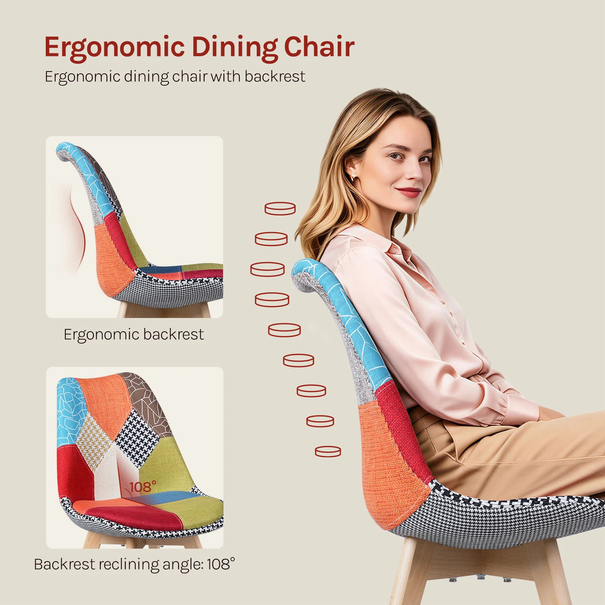 Esszimmerstuhl 4er Set Patchwork – Modernes Skandi Polsterstuhl Set mit Massivholzbeinen bis 150kg