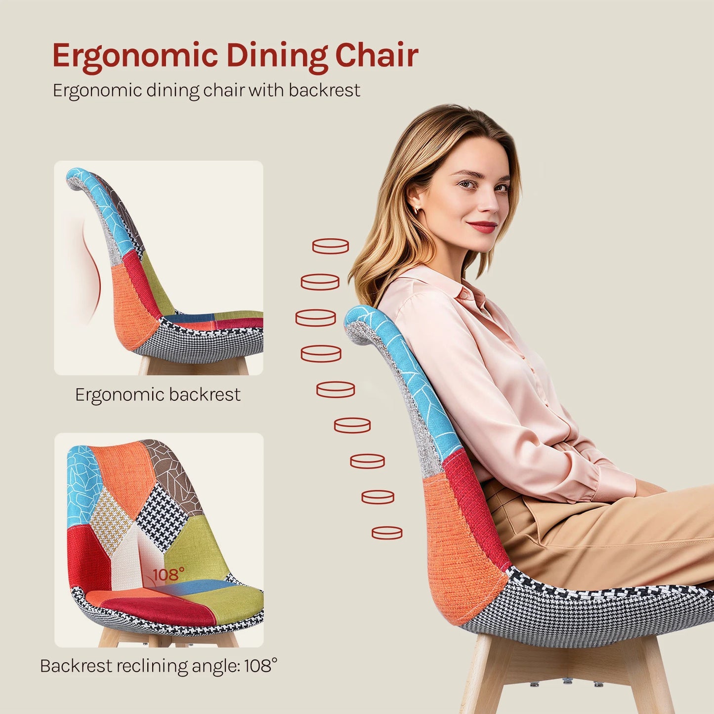 Esszimmerstuhl 4er Set Patchwork – Modernes Skandi Polsterstuhl Set mit Massivholzbeinen bis 150kg