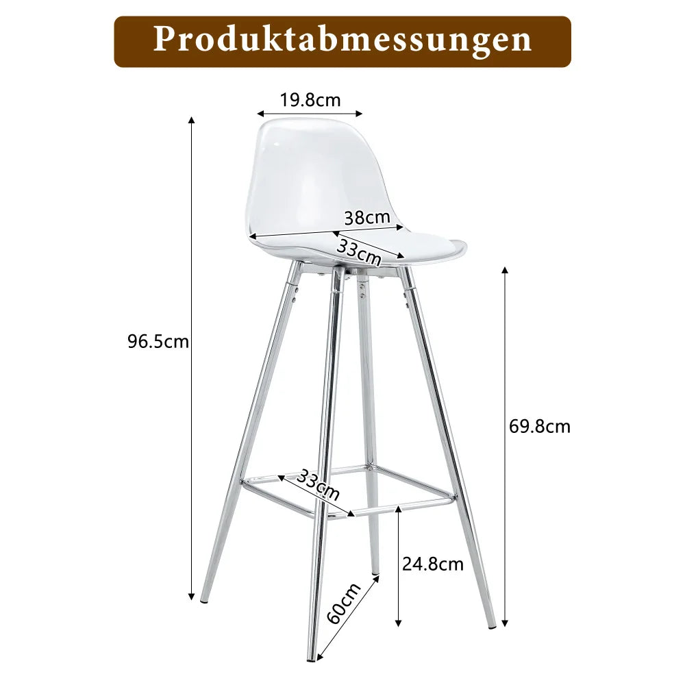 Barhocker 2er Set Modern – Ergonomische Tresenstuehle mit Fussstütze & Metallgestell fuer Kueche & Bar bis 120kg