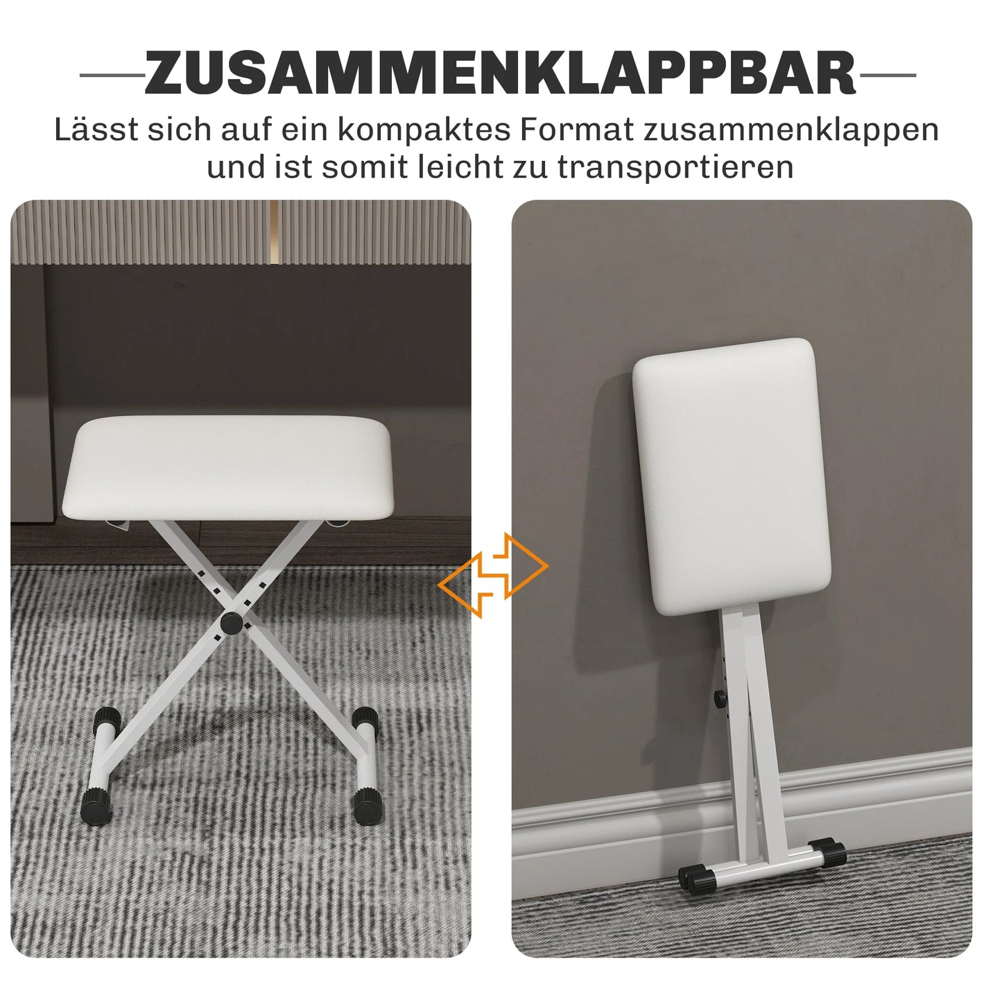 Klavierhocker Höhenverstellbar X-Rahmen 37-47cm – Faltbare Sitzbank Piano Stuhl Schwarz