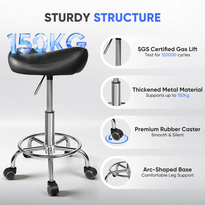 Ergonomischer Rollhocker Höhenverstellbar – Drehbarer Arbeitshocker Kunstleder für Praxis & Homeoffice