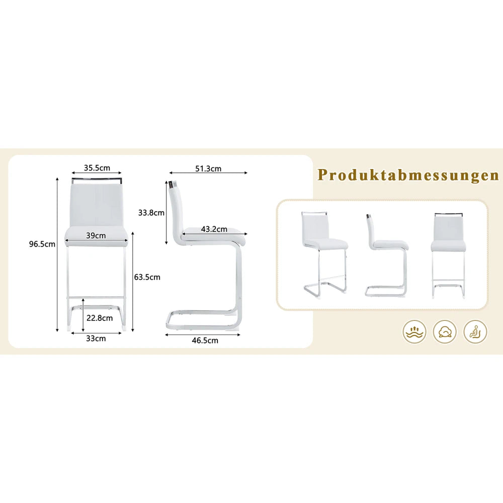 Barhocker 2er Set Silber Weiß – Freischwinger Tresenstühle aus Kunstleder & Metall