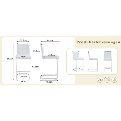 Barhocker 2er Set Silber Weiß – Freischwinger Tresenstühle aus Kunstleder & Metall