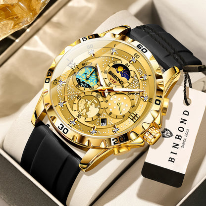 BINBOND Luxus Herrenuhr Blau – Wasserdichte Quarz Armbanduhr mit Chronograph & Datum