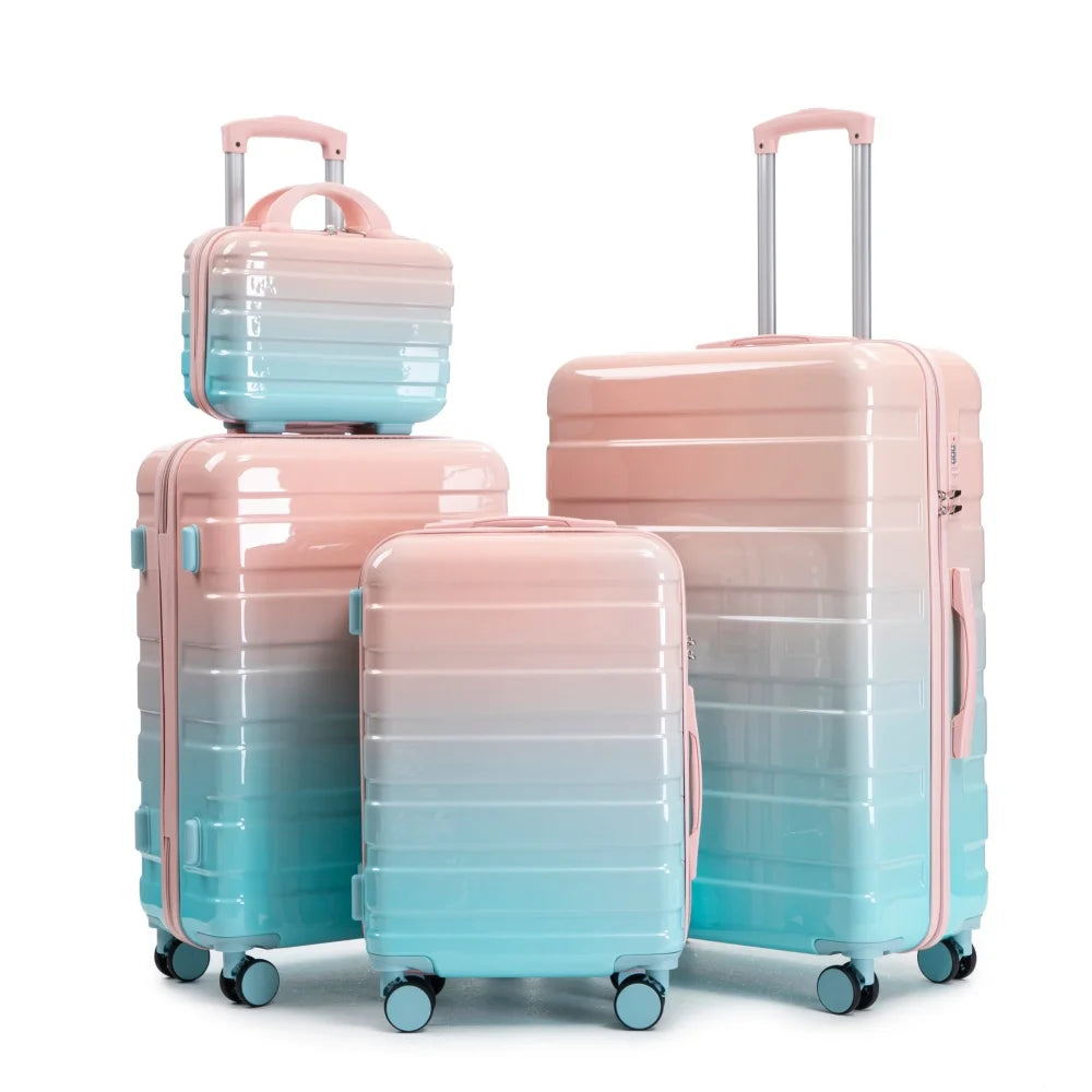 Kofferset 4-teilig PC Hartschale Bunt – Reiseset mit Handgepaeck 20 Zoll Koffer & Kosmetikkoffer 14 Zoll