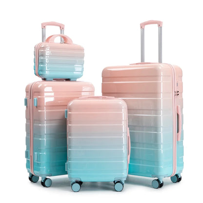 Kofferset 4-teilig PC Hartschale Bunt – Reiseset mit Handgepaeck 20 Zoll Koffer & Kosmetikkoffer 14 Zoll