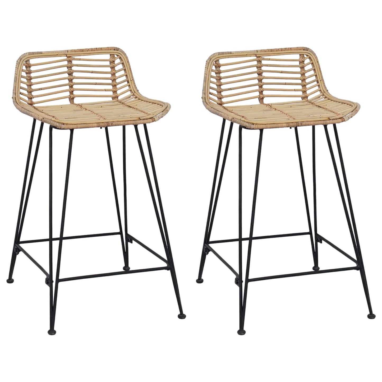 Design Barhocker 2er Set Wiener Geflecht – Moderne Rattan Tresenstühle mit Stahlgestell