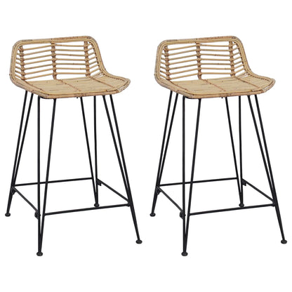 Design Barhocker 2er Set Wiener Geflecht – Moderne Rattan Tresenstühle mit Stahlgestell