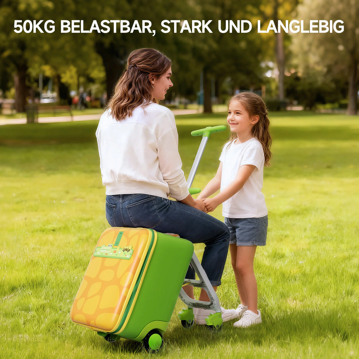Kinderkoffer zum Draufsitzen 3 in 1 mit Buggy Funktion – Rollkoffer Kinder 38L Handgepaeck