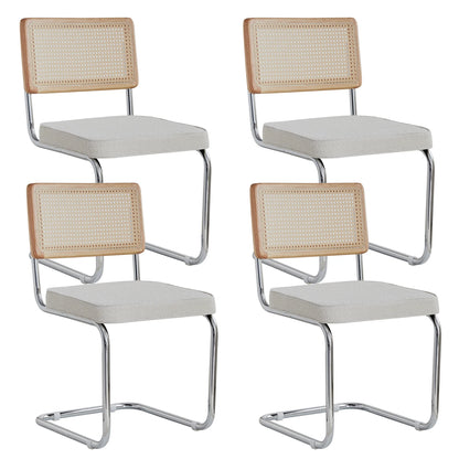 Freischwinger 2er Set Modern – Polsterstuhl Set aus Teddy-Samt & Rattan-Rueckenlehne mit Metallgestell