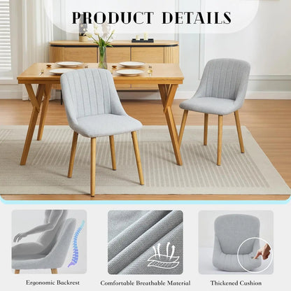 Polsterstühle 4er Set Beige Leinen-Optik – Moderne Esszimmerstühle mit Massivholzbeinen