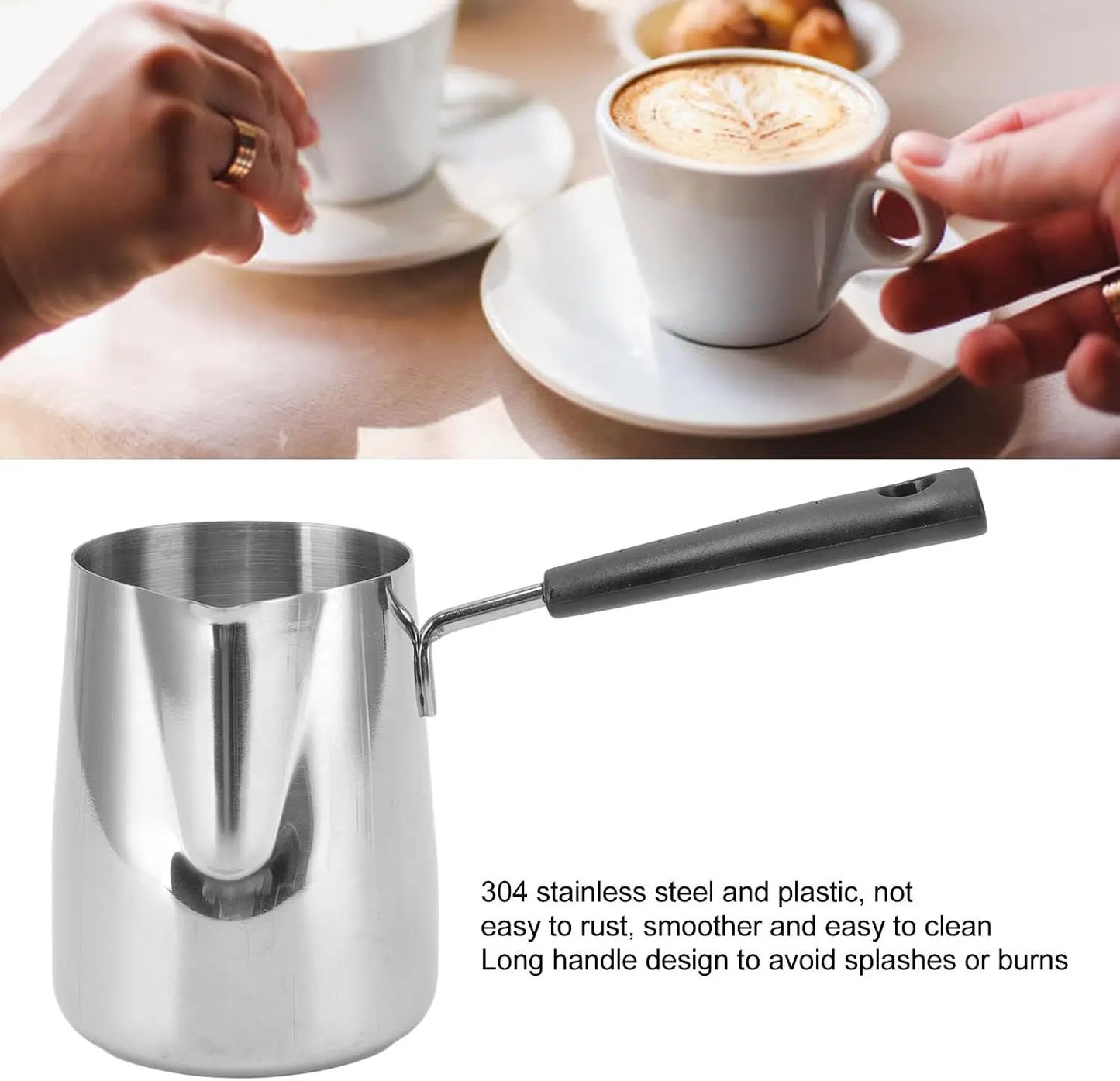 Türkisches Kaffeekännchen Edelstahl 600ml – Ibrik & Milchaufschäumkännchen mit Stiel