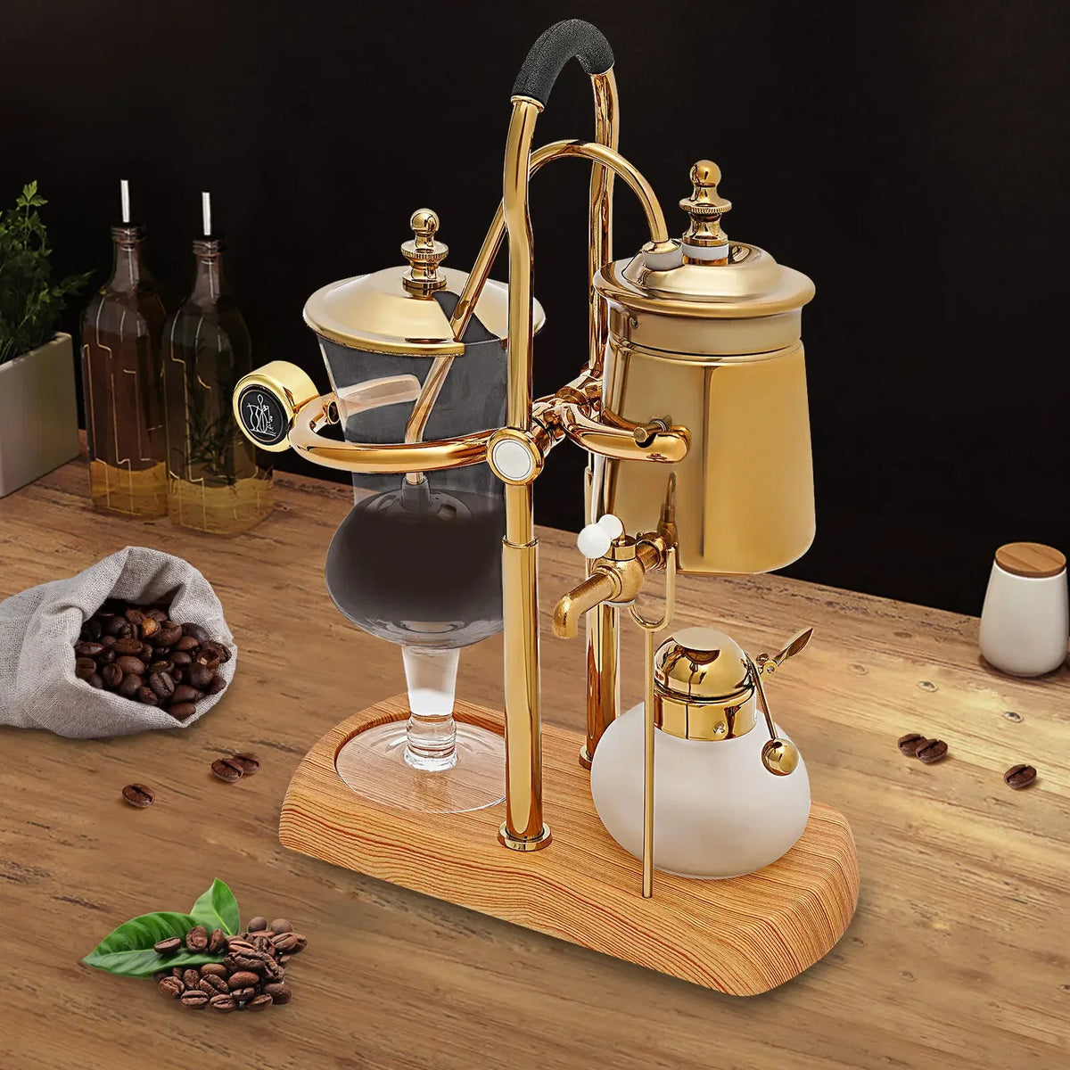 Belgische Siphon Kaffeemaschine Gold – Royale Belgische Kaffee-Siphon aus Edelstahl & Borosilikatglas