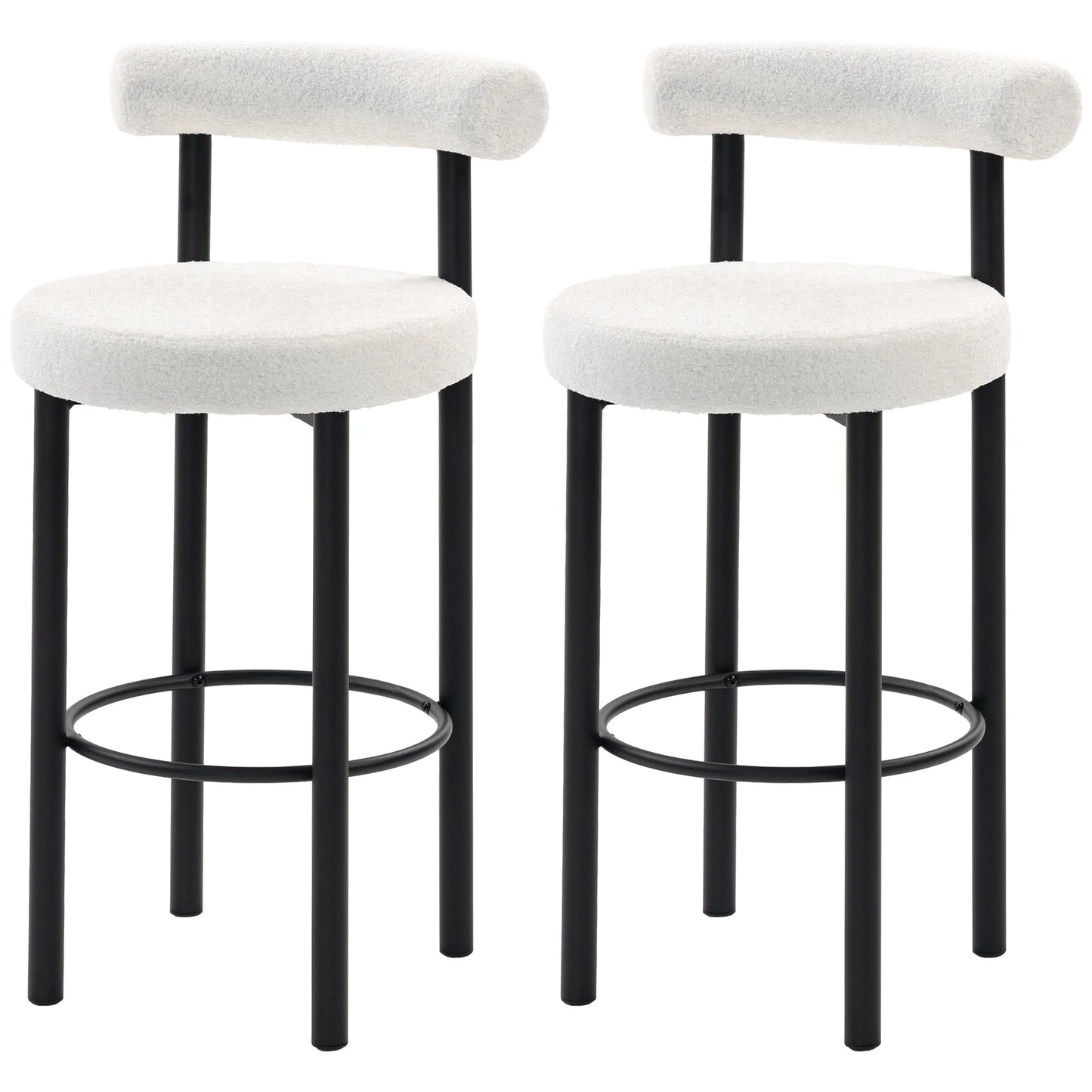 Barhocker 2er Set Bouclé Bambus 76cm – Moderne Tresenstühle mit Metallgestell für Kücheninsel