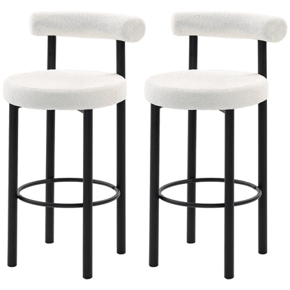 Barhocker 2er Set Bouclé Bambus 76cm – Moderne Tresenstühle mit Metallgestell für Kücheninsel