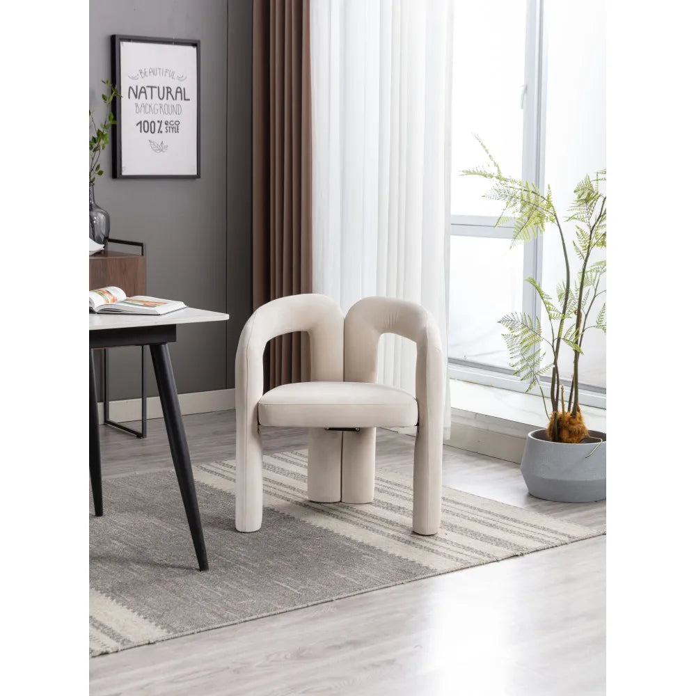 Esszimmerstuhl 2er Set Beige – Modernes Samt Polsterstuhl Set in Sesselform mit Massivholzgestell