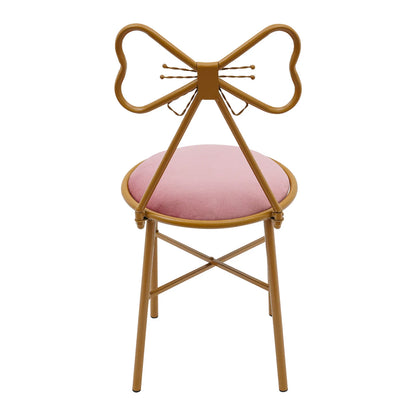 Schminktisch Stuhl Rosa mit Schmetterling Rückenlehne – Moderner Samt Kosmetikstuhl Gold