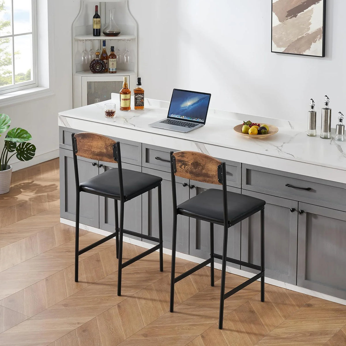 Bartisch Set mit Stühlen 3-teilig – Kompakte Esstisch Kombination mit Regalfächern