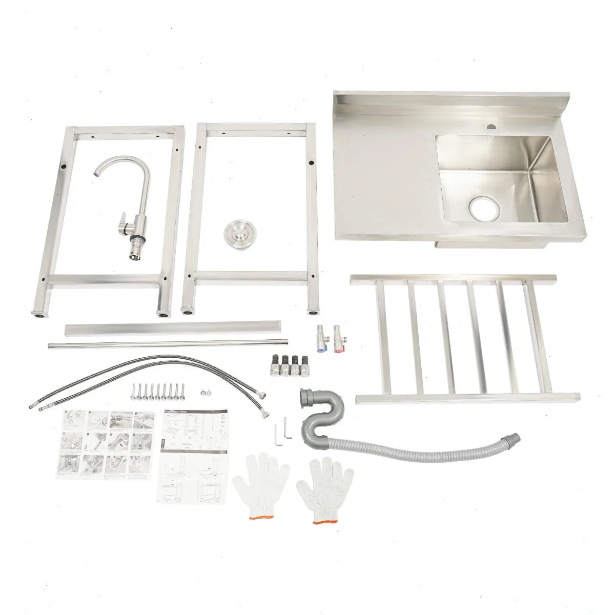 Edelstahl Spültisch 80x55cm mit Armatur – Freistehende Gastro Spüle mit Arbeitsfläche