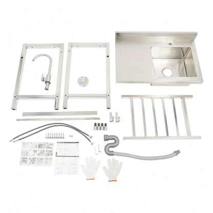 Edelstahl Spültisch 80x55cm mit Armatur – Freistehende Gastro Spüle mit Arbeitsfläche