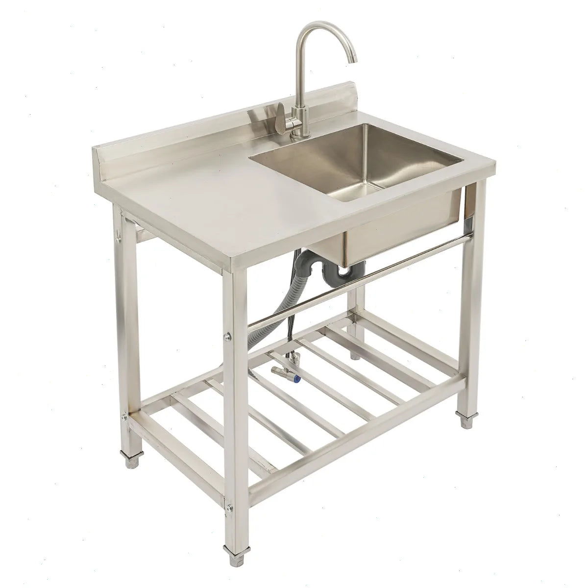 Edelstahl Spültisch 80x55cm mit Armatur – Freistehende Gastro Spüle mit Arbeitsfläche