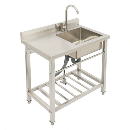 Edelstahl Spültisch 80x55cm mit Armatur – Freistehende Gastro Spüle mit Arbeitsfläche