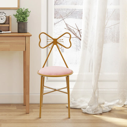 Schminktisch Stuhl Rosa mit Schmetterling Rückenlehne – Moderner Samt Kosmetikstuhl Gold