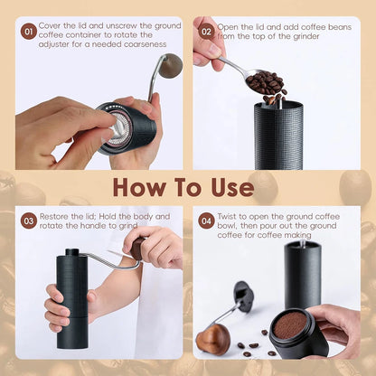 Manuelle Kaffeemühle Titan-Optik – Präzisions-Handmühle mit Sechskant-Mahlwerk