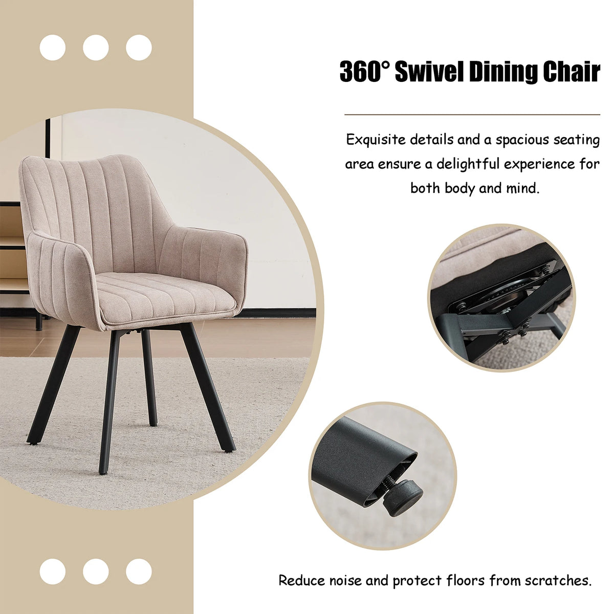Drehbare Esszimmerstühle 2er Set Leinen – Moderne Polsterstühle mit Metalldesign & Ergo-Rückenlehne
