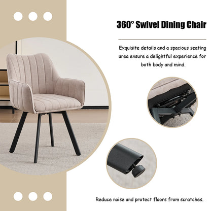 Drehbare Esszimmerstühle 2er Set Leinen – Moderne Polsterstühle mit Metalldesign & Ergo-Rückenlehne