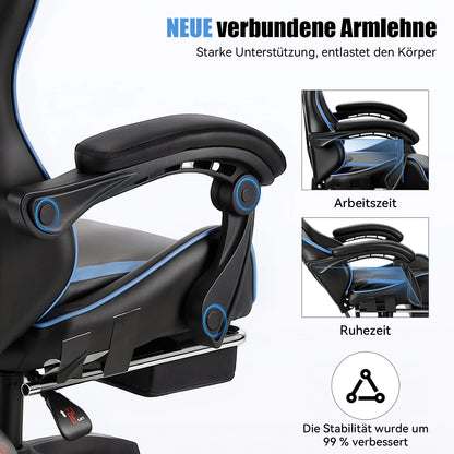 Gaming Stuhl Schwarz-Rot – Ergonomischer Gamer Stuhl mit Fussstütze, Lendenkissen & Kunstlederbezug bis 124cm