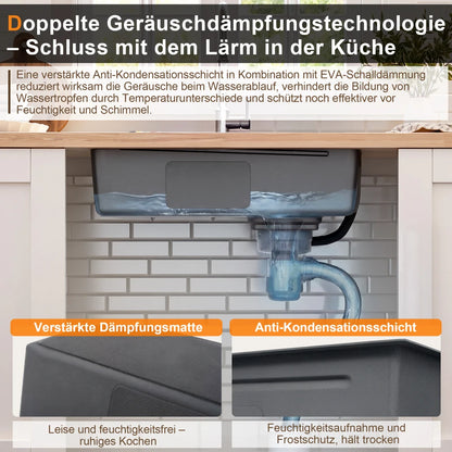 Edelstahl Spülbecken 75x45cm Wasserfall mit Schneidebrett – PVD Einbauspüle Einzelbecken