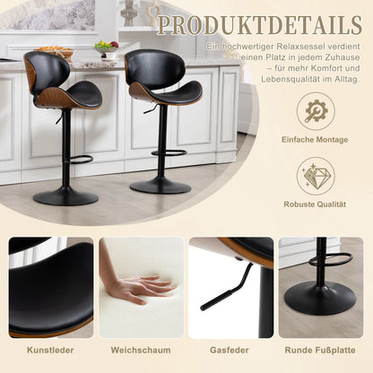 Barhocker 2er Set Formholz Schwarz – Premium Tresenstühle Höhenverstellbar & 360° Drehbar