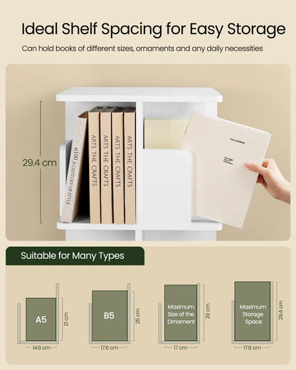 Drehbares Bücherregal Weiß 4 Etagen 128 cm – Standregal 360 Grad Drehbar Raumteiler