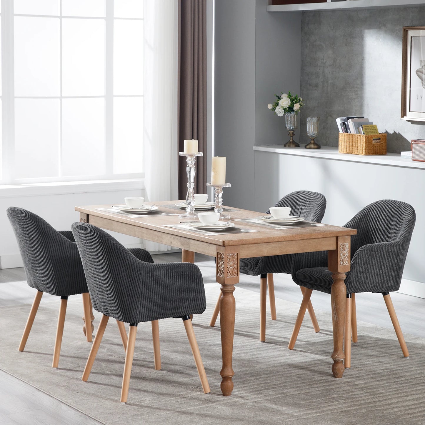Esszimmerstuhl 2er Set Cord – Modernes Polsterstuhl Set mit Massivholzbeinen & Armlehne
