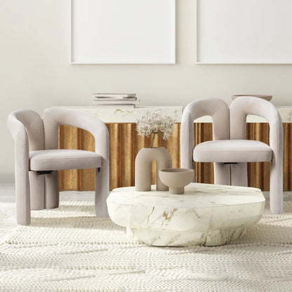 Esszimmerstuhl 2er Set Beige – Modernes Samt Polsterstuhl Set in Sesselform mit Massivholzgestell