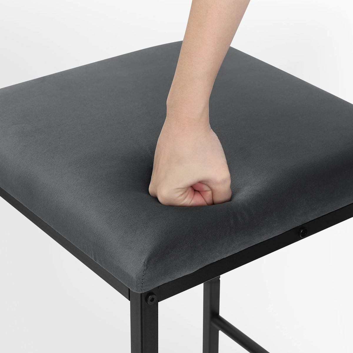 Barhocker 2er Set Samt Dunkelgrau – Ergonomische Tresenstühle 75cm Sitzhöhe mit Metallgestell
