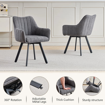 Drehbare Esszimmerstühle 2er Set Leinen – Moderne Polsterstühle mit Metalldesign & Ergo-Rückenlehne