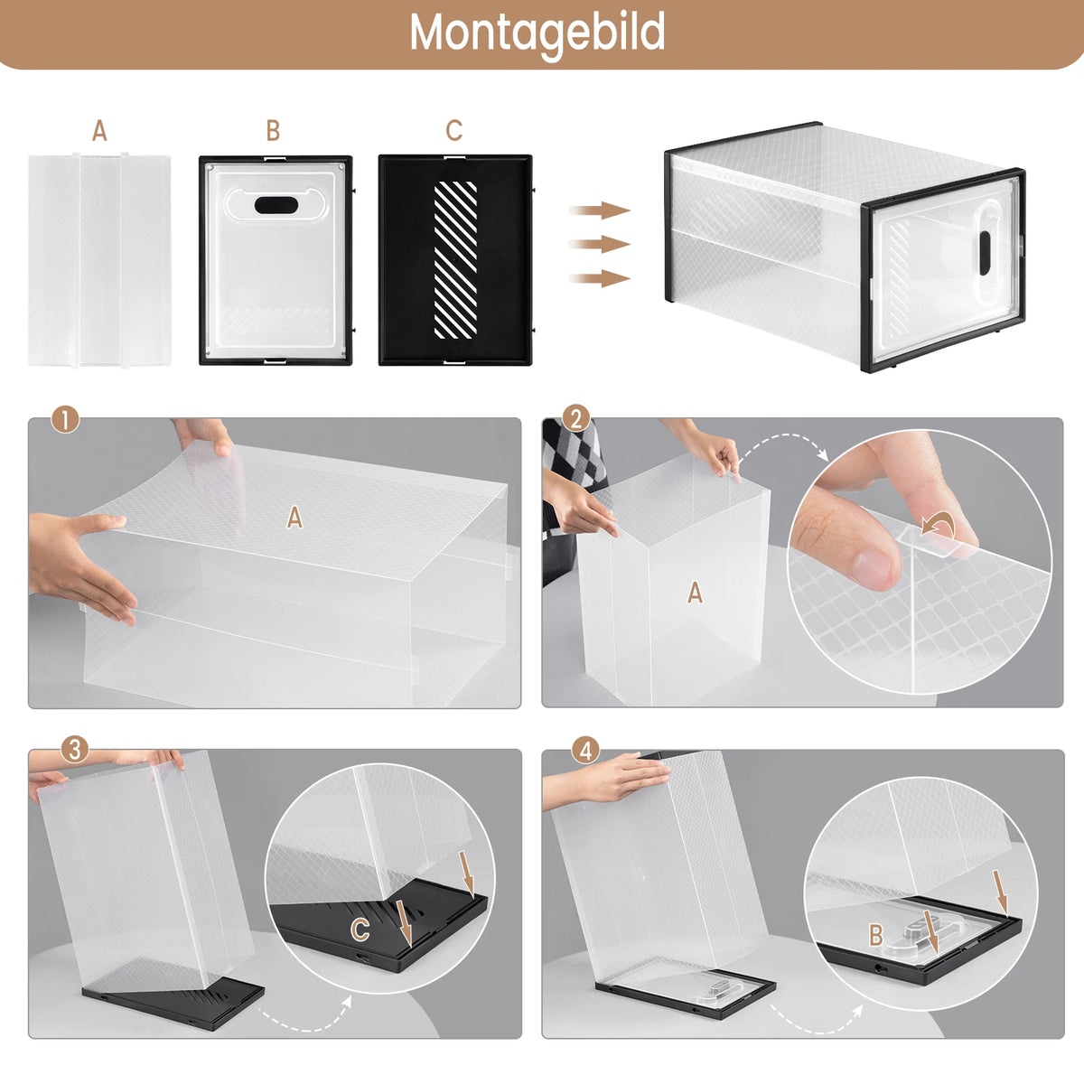 Schuhboxen Transparent Stapelbar 8er Set – Kunststoff Schuhregal mit Fronttür