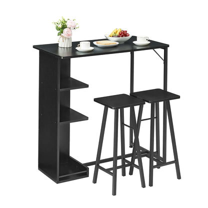 Bartisch Set 3-teilig mit Regal Vintage Braun – Kompakter Stehtisch mit 2 Barhockern für kleine Küche