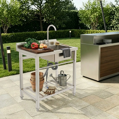 Edelstahl Spültisch 80x55cm mit Armatur – Freistehende Gastro Spüle mit Arbeitsfläche