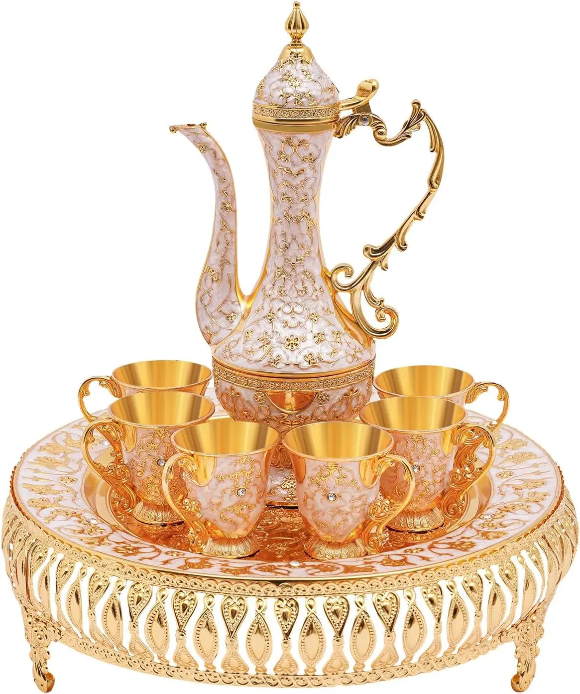 Orientales Tee-Set Vintage Gold & Blau 8-teilig – Edles Teeservice mit Serviertablett