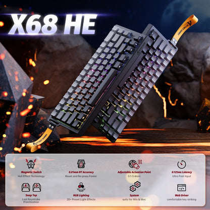 Gaming Tastatur Magnetisch 60% – Attack Shark X68 HE Rapid Trigger RGB Gaming Keyboard mit 8000Hz