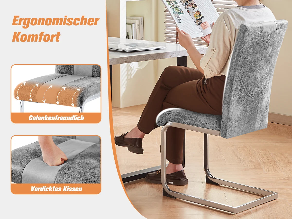 Esszimmerstuhl 4er Set Schwarz – Modernes Freischwinger Set aus PU Kunstleder mit Z-Form Metallgestell bis 120kg
