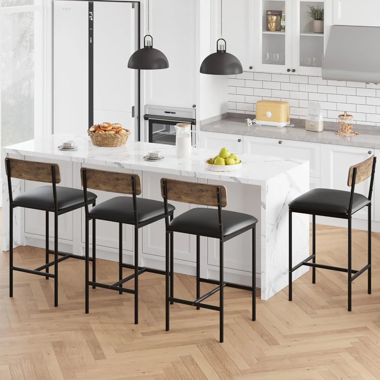 Modernes Stehtisch Set mit 2 Barhockern – Kompakte Esstisch Garnitur mit Regal für Küche